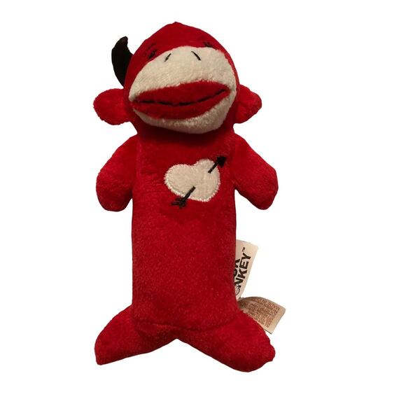 Sock Monkey Plush Red With White Heart on Front 7.5” - Picture 1 of 4